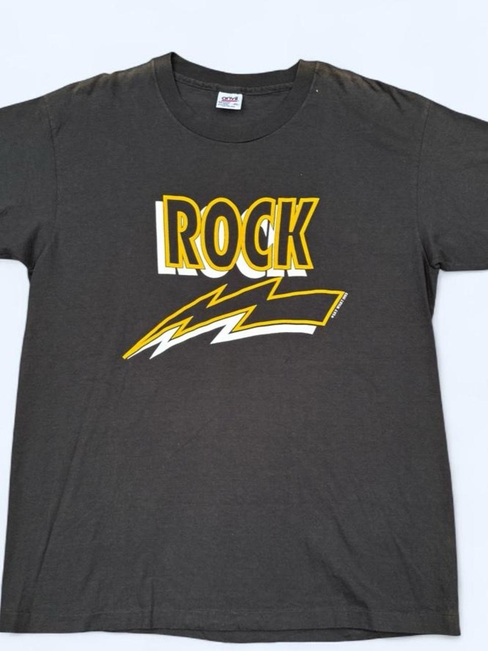 Vintage 1993 Rock Roll Say What T-Shirt XL Anvil Red Bar Made USA Single Stitch